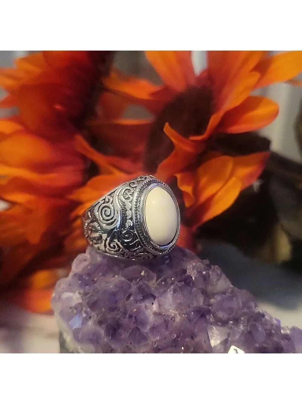 Bohemian Marble Stone Vintage Band Ring